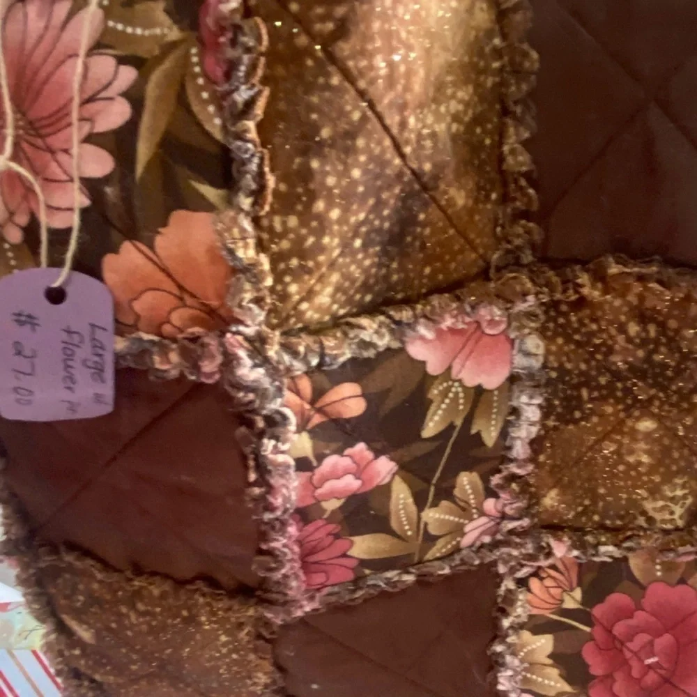 Vintage handmade from 90s Boho Quilted Tote Bag 10x10 T12